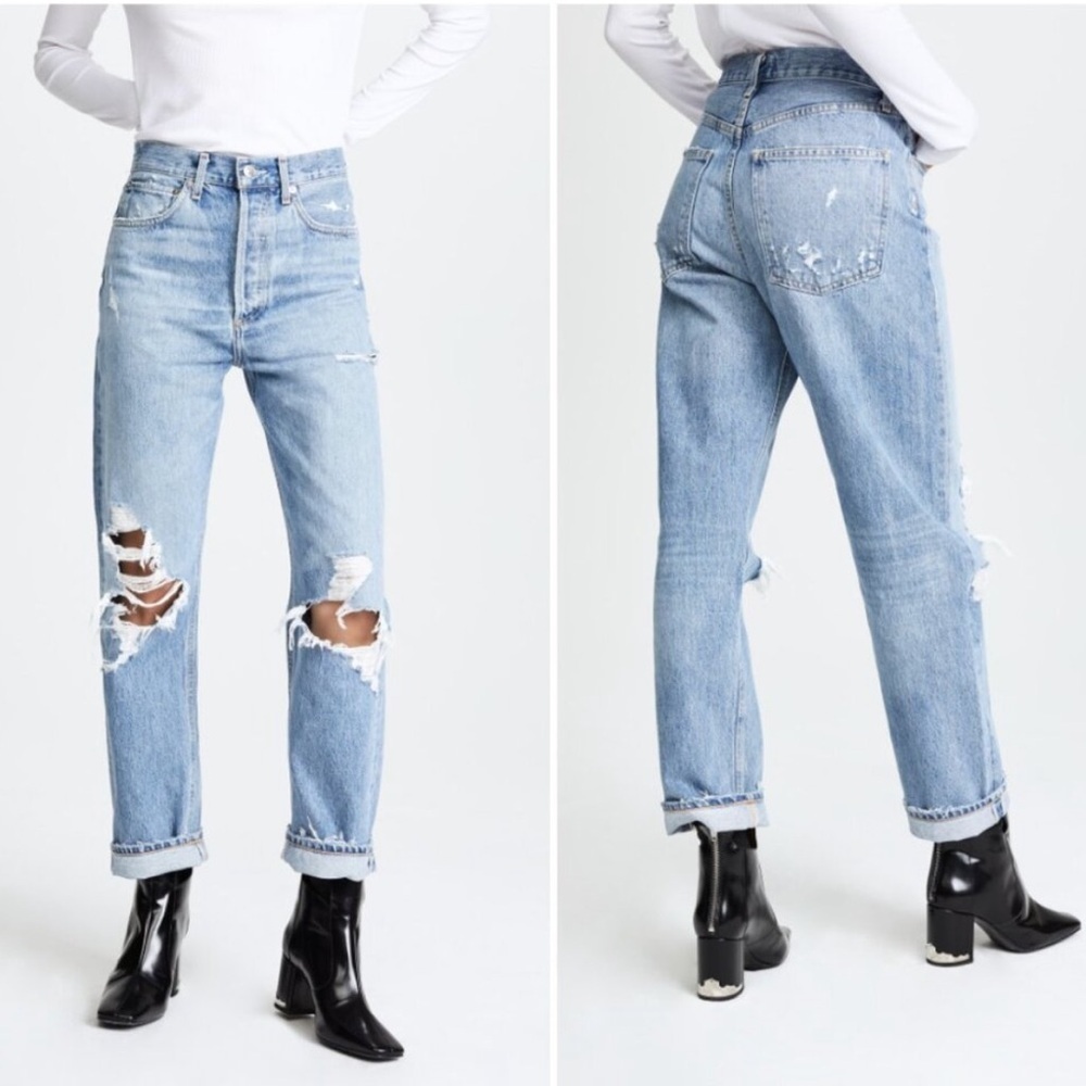 Agolde 90s Mid Rise Loose Fit Distressed Blue Jeans Size 26